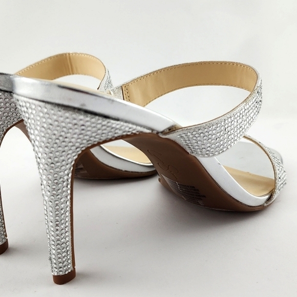 Jessica Simpson Silver Rhinestone Double Strap Slip On High Heel Sandals Size 10 - Picture 7 of 15